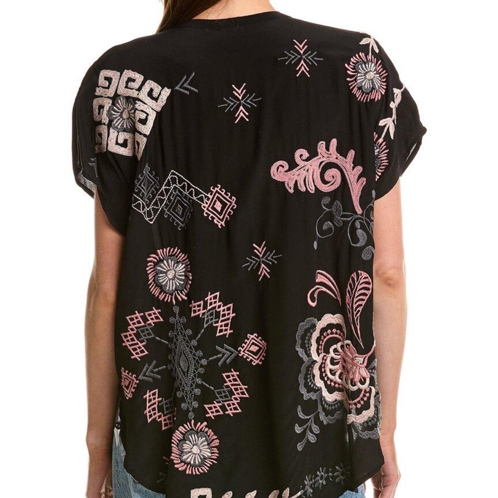 Johnny Was Embroidered Black Floral Women's Top - Picture 3 of 9